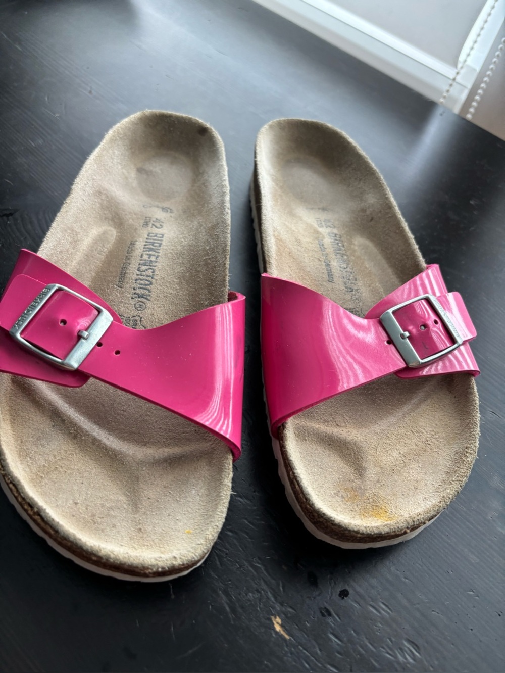 Birkenstock Women’s Madrid Patent Slide Sandals — Bright Pink